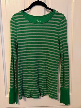 Green & Grey Striped Long Sleeve Henley/Long John Top